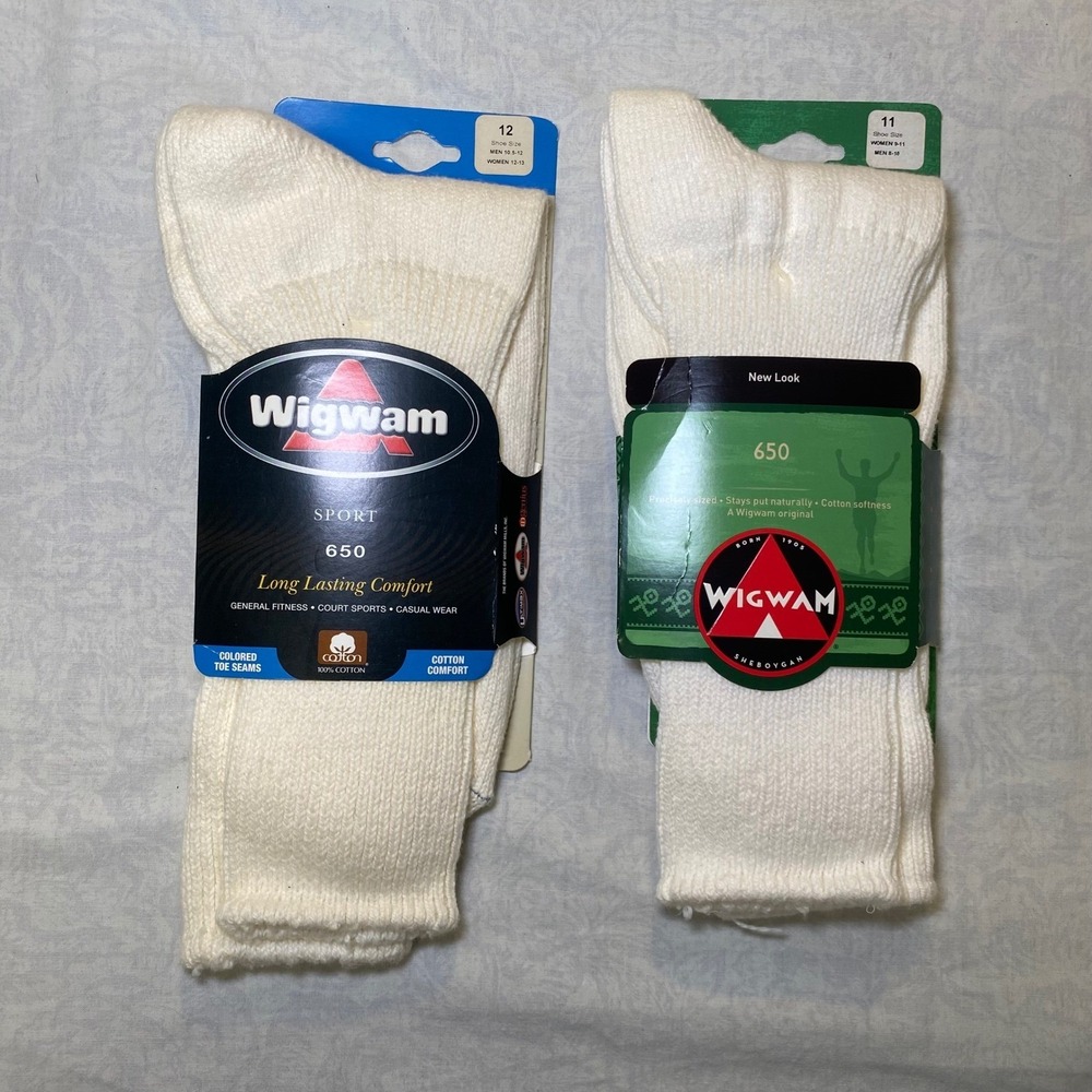 Vintage Wigwam Sport 650 White Cotton Crew Socks USA Made NOS Sizes 11 & 12u